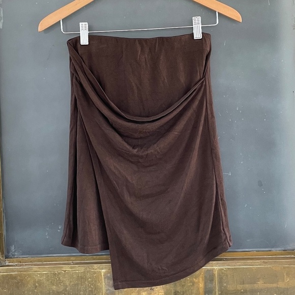 Vince Dresses & Skirts - Vince Brown Draped Asymmetrical Stretchy Skirt Minimalist Designer